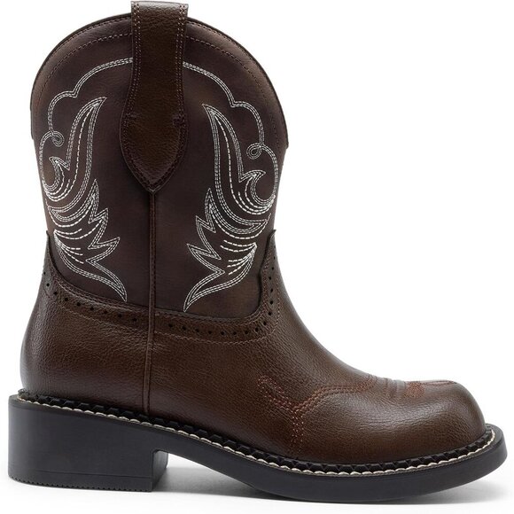 🆕Women Brown Cowboy Cowgirl Boots for Women, Round Toe Embroidered Mid Calf - Picture 3 of 7